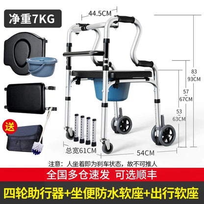 Quad Cane with Seat and Adjustable Height, Walking Aid for Elderly and Disabled Folding Walking Stick with Seat