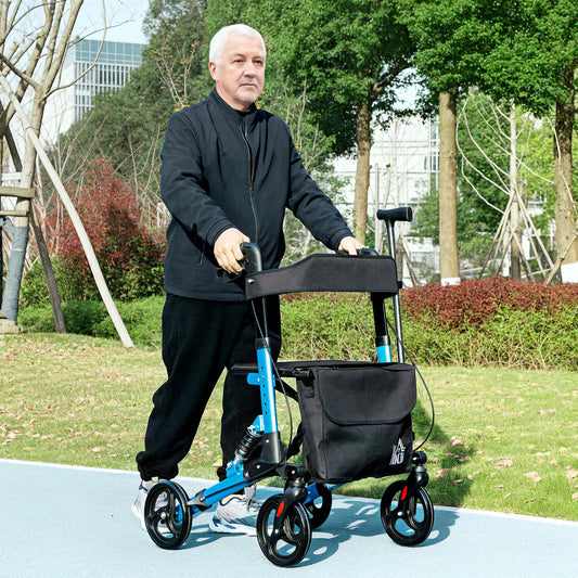 HOMCOM aluminum folding elderly walker with blue and black seat