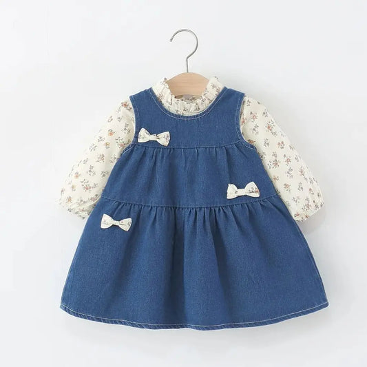 Autumn Baby Clothes Outfits Toddler Girls Clothes Casual Flower T-Shirt+ Denim Dress Suits for Girls Clothing 1st Birthday Sets