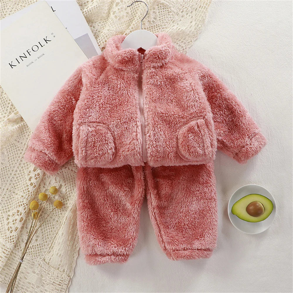 Children's Clothing Sets Autumn Winter Thick Warm Coats Tops + Pants 2Pcs Kids Winter Girl Clothing Sets 1-4 Years Baby Outfits