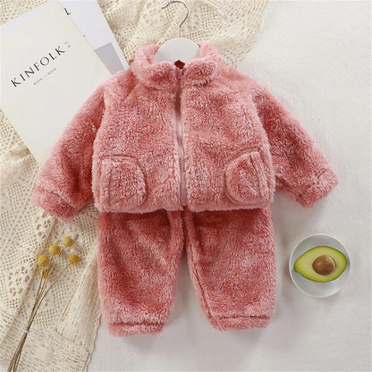Children's Clothing Sets Autumn Winter Thick Warm Coats Tops + Pants 2Pcs Kids Winter Girl Clothing Sets 1-4 Years Baby Outfits