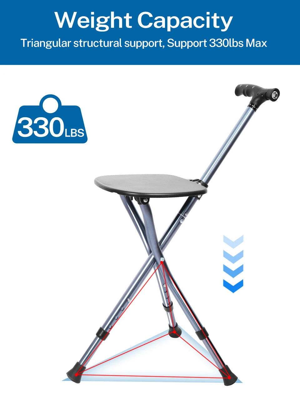 Lefeke Folding Canes with Seat Walking Stick Height Adjustment Cane Seat Foldable Anti-Slip Lightweight Walking Stick for Senior