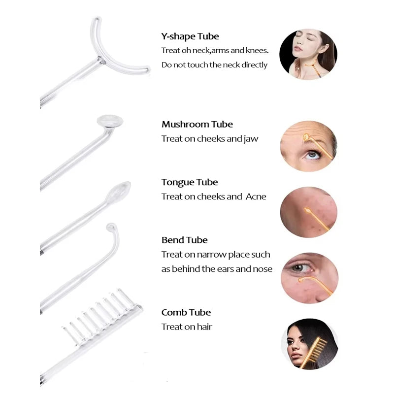 Professional Beauty Home Use Equipment 5 in 1 Darsonval Kit Handheld High Frequency Facial Skin Therapy Wand