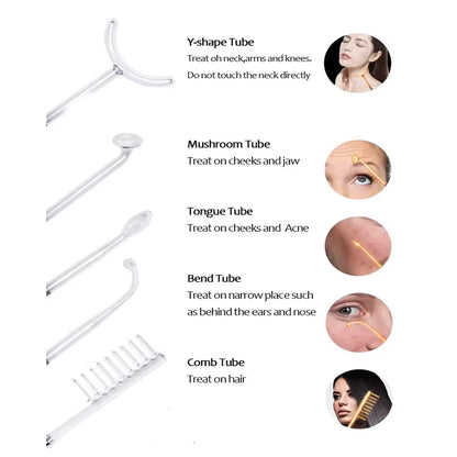 Professional Beauty Home Use Equipment 5 in 1 Darsonval Kit Handheld High Frequency Facial Skin Therapy Wand
