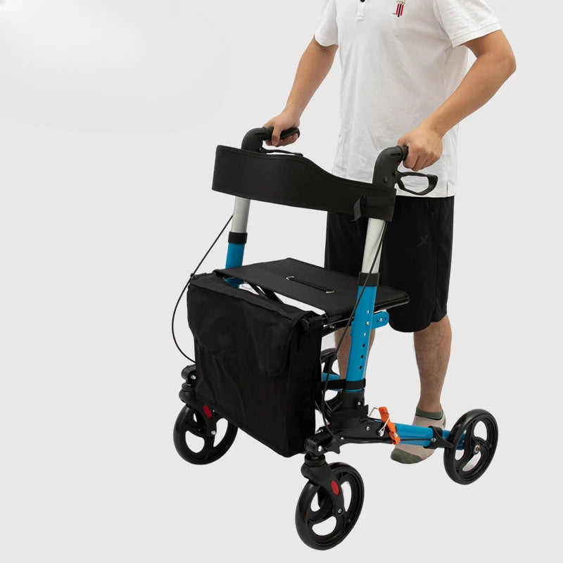 Elderly Walking Cart Disabled Bone Folding Walker Outdoor Aluminum Alloy Push Cart Multi-functional Four-wheeled Shopping Cart