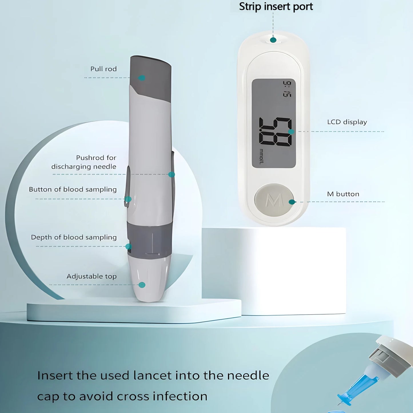 Blood Glucose Meter Diabetes Testing Kit Diabetes Lancet Machine Glucometer with 50pcs Test Strips+50 Lancets Blood Sugar Meter