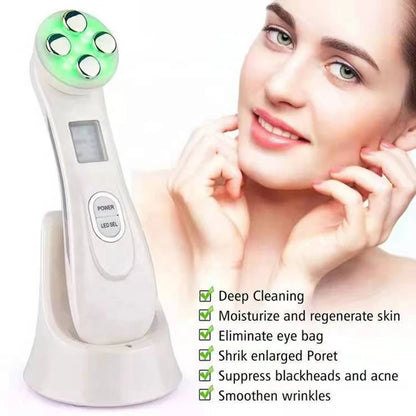 5-IN-1 RF LED Photon Skin Care Beauty Device EMS Facial Electroporation Radio Frequency Face Lifting Tighten Wrinkle Removal