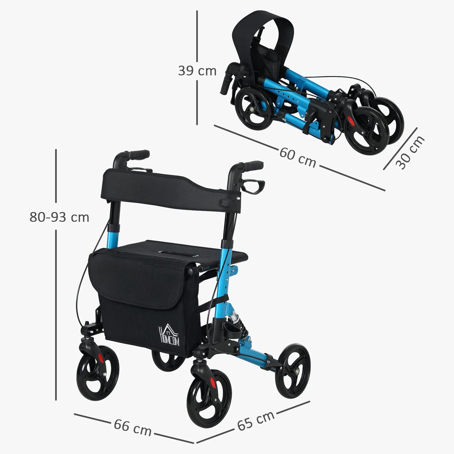HOMCOM aluminum folding elderly walker with blue and black seat