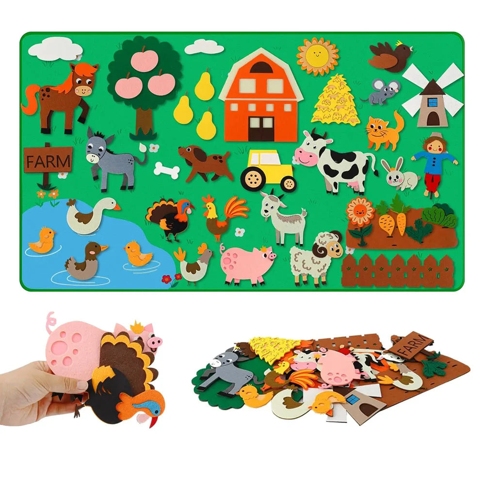 Farm Animals Felt Story Board Set Storytelling Early Learning Interactive Play Kit Wall Hanging Puzzle Toys for Toddlers Gifts