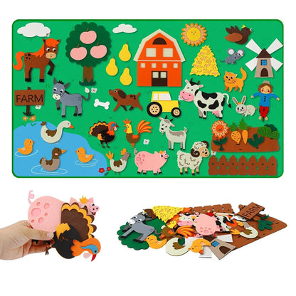 Farm Animals Felt Story Board Set Storytelling Early Learning Interactive Play Kit Wall Hanging Puzzle Toys for Toddlers Gifts