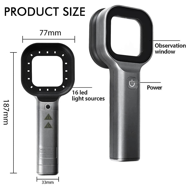 Woods Lamp Skin Analyzer Portable Facial Salon Beauty Analyzer UV Handheld Lamp for Pet Cat and Dog Skin Detection Skin care