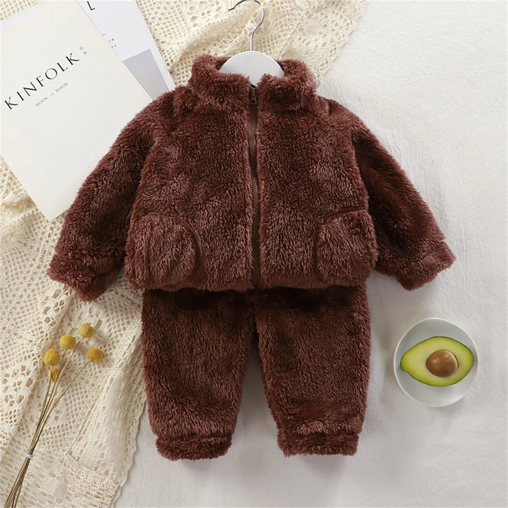 Children's Clothing Sets Autumn Winter Thick Warm Coats Tops + Pants 2Pcs Kids Winter Girl Clothing Sets 1-4 Years Baby Outfits