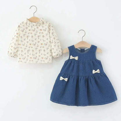 Autumn Baby Clothes Outfits Toddler Girls Clothes Casual Flower T-Shirt+ Denim Dress Suits for Girls Clothing 1st Birthday Sets