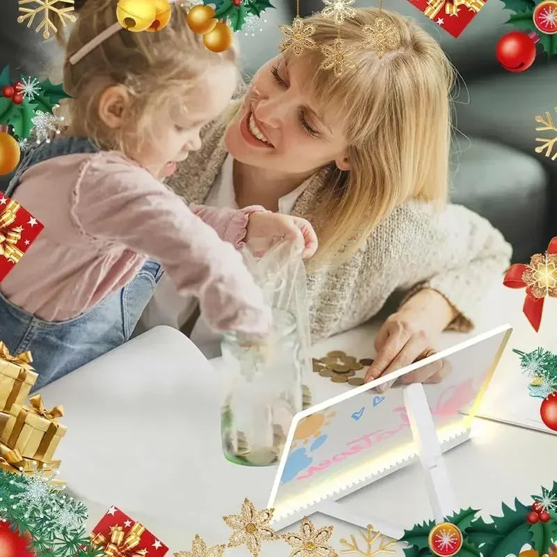 Acrylic Clear Light Up Drawing Board,Glow Erasable Memo LED Magic Board , Kids DIY Toys , with 7 Color Markers Pen and Stand