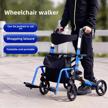 Elderly Rehabilitation Walking Assist Rollator Walker Aluminum Alloy Folding Pulley Mobility Aid Scooter Four-wheel Shopping Car