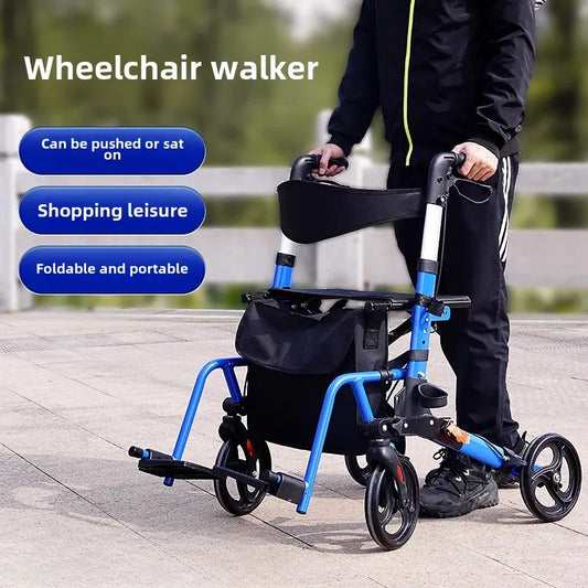 Elderly Rehabilitation Walking Assist Rollator Walker Aluminum Alloy Folding Pulley Mobility Aid Scooter Four-wheel Shopping Car