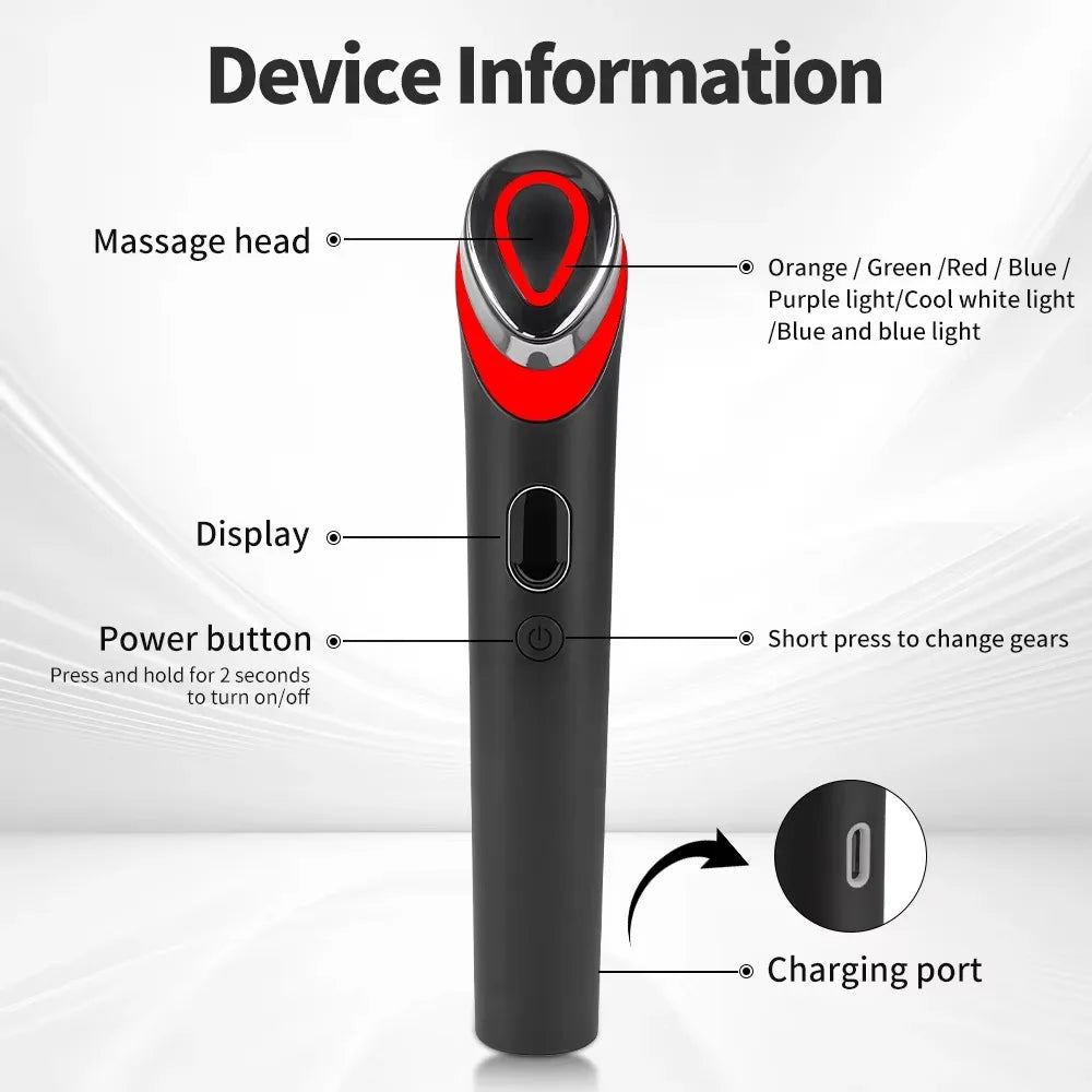 NEW Booster Pro Led Facial Light Therapy 7 Colors Eye Beauty Wand Red Light Eye Massager for Skincare & Blue Rejuvenation Tool