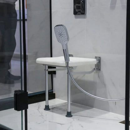 Folding Shower Bench Wall Mounted Flip-up Bath Seat Screw-in Bathroom Chair Stool Non-slip Feet Drainage Holes Shower Head Slot