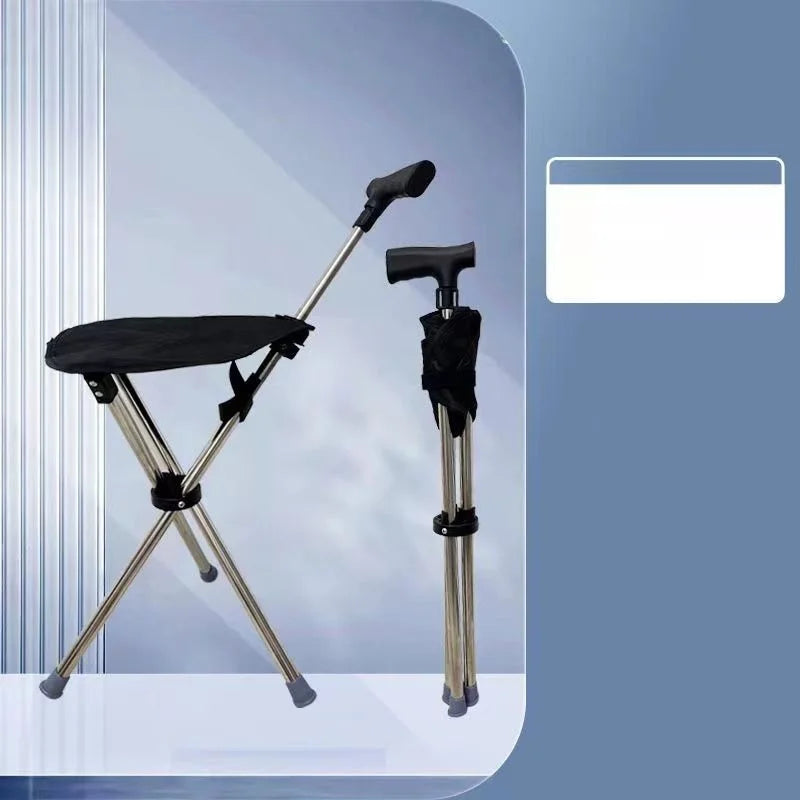 Multifunctional Triangular Stool, Climbing Stick, Foldable, Ultra-light, Stainless Steel, Retractable Cane, Trekking Supplies