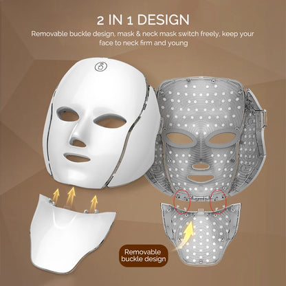 LED Facial Mask with Neck 7 Colors Light Therapy Red Light Facial Mask for Anti-Aging Rejuvenation Brighten Skin Beauty Device