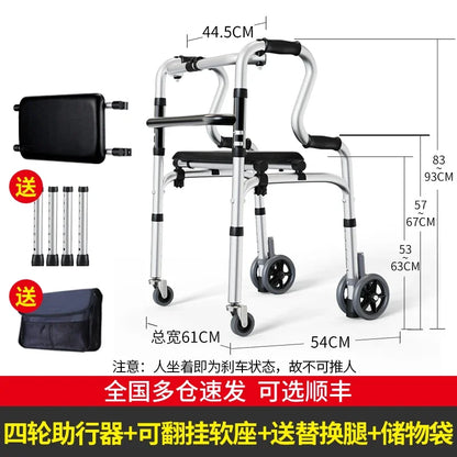Quad Cane with Seat and Adjustable Height, Walking Aid for Elderly and Disabled Folding Walking Stick with Seat