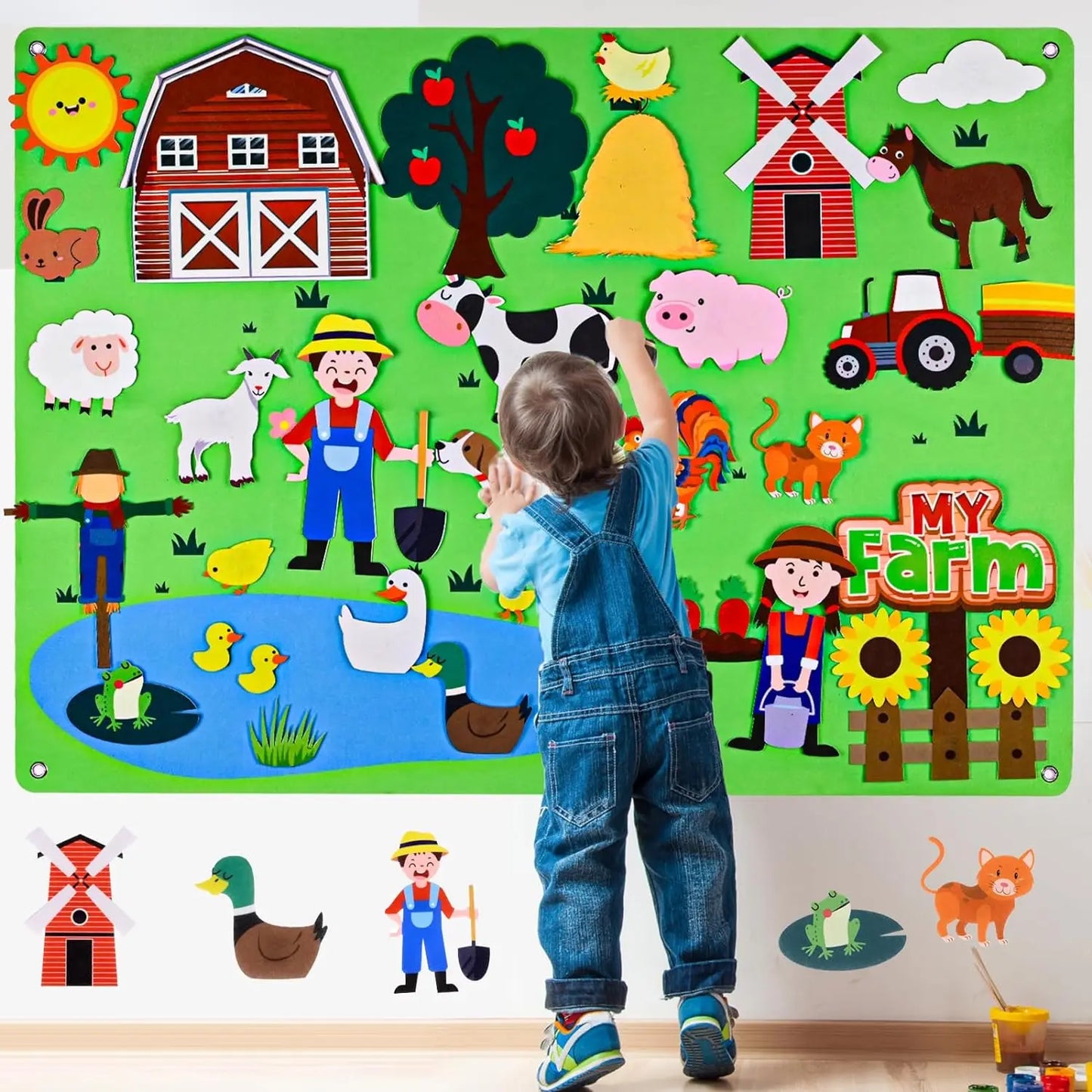 Farm Animals Felt Story Board Set Storytelling Early Learning Interactive Play Kit Wall Hanging Puzzle Toys for Toddlers Gifts