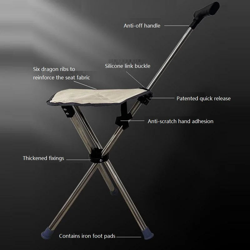 Multifunctional Triangular Stool, Climbing Stick, Foldable, Ultra-light, Stainless Steel, Retractable Cane, Trekking Supplies