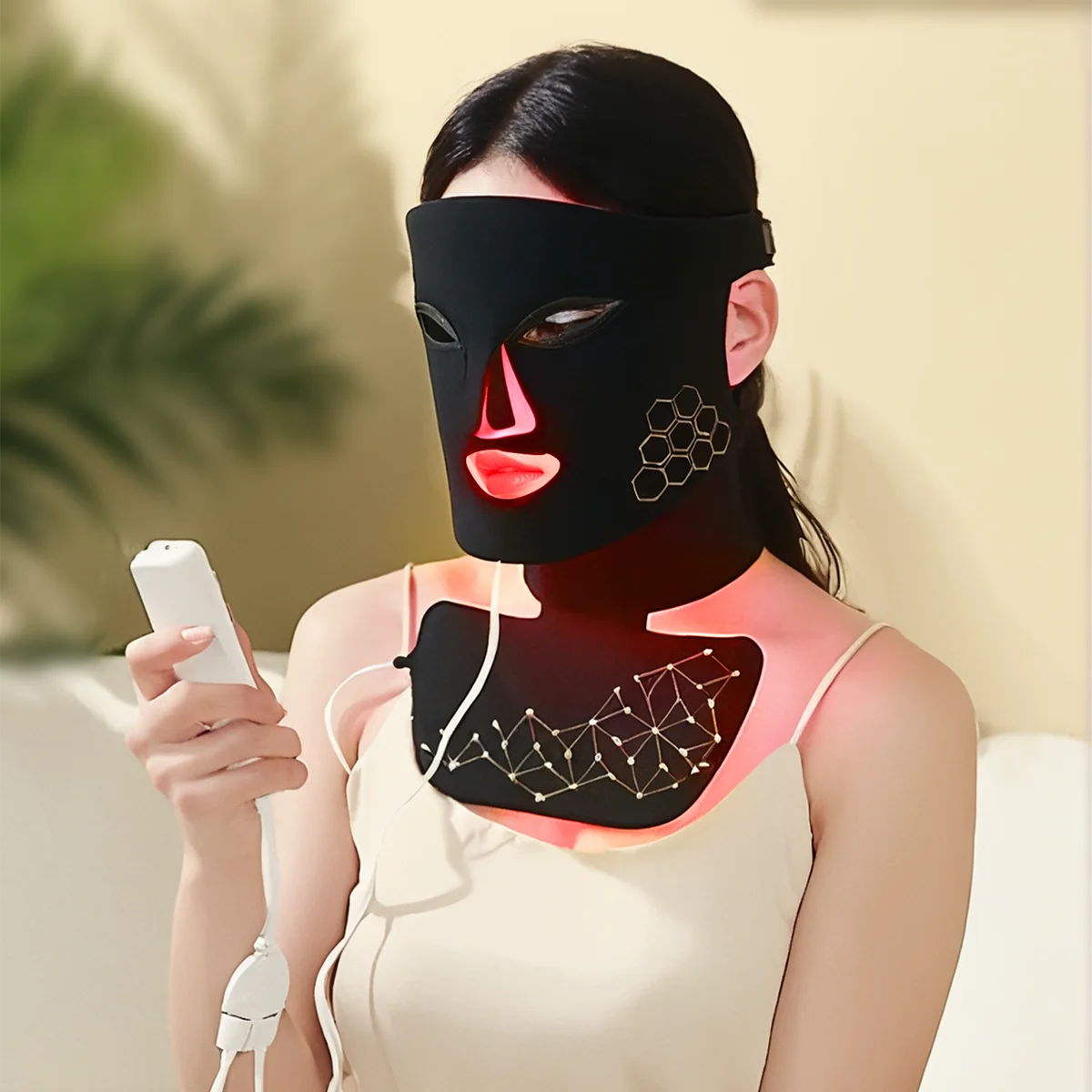 Hello Face Rechargeable Red Light Therapy Mask for Face & Neck  Infrared LED Mask Skincare Device for Glowing Skin