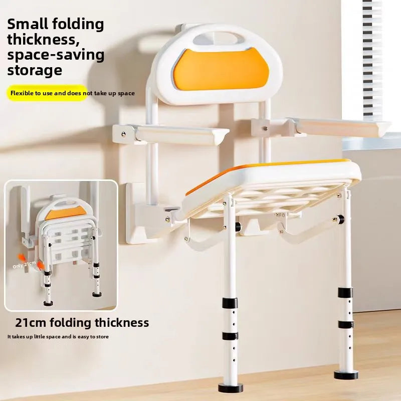 Wall Mounted Shower Chairs, Folding Shower Bench for Bathroom, Adjustable Fold Down Bath Seat Safety Shower Stool for Elderly