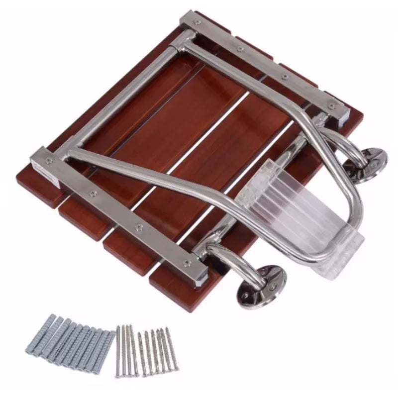 Wall Mounted Folding Wooden Teak Shower Bench Seat for Disabled Elderly Shower Chair