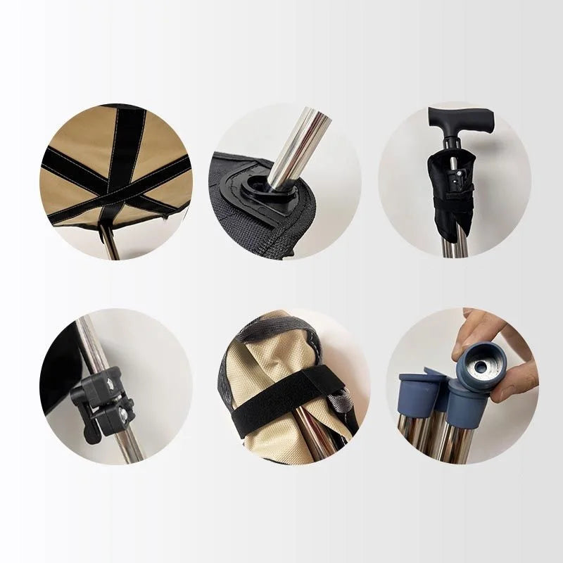 Multifunctional Triangular Stool, Climbing Stick, Foldable, Ultra-light, Stainless Steel, Retractable Cane, Trekking Supplies