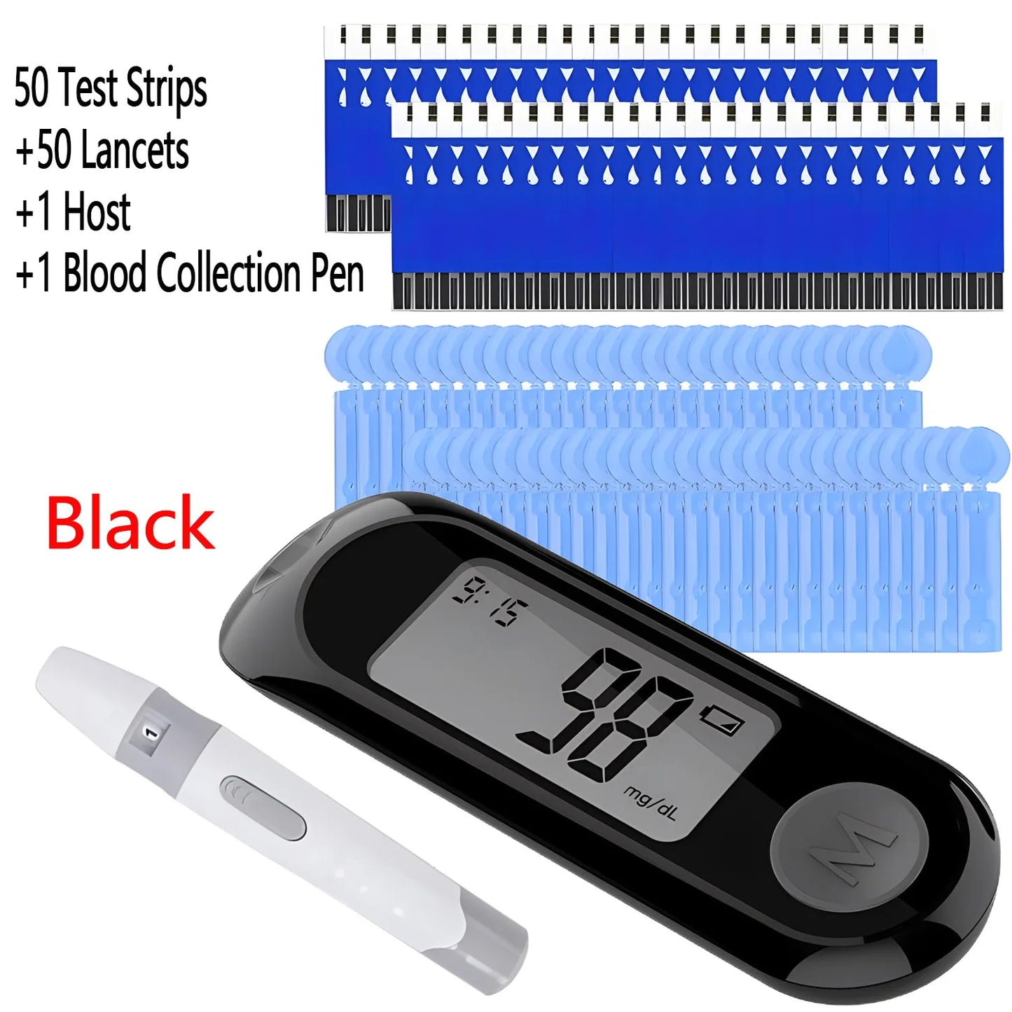 Blood Glucose Meter Diabetes Testing Kit Diabetes Lancet Machine Glucometer with 50pcs Test Strips+50 Lancets Blood Sugar Meter