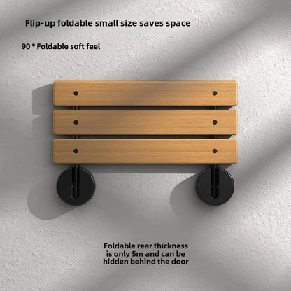 Teak Wood Foldable Shower Seat Bench Stainless Steel Frame Clear Coated Protection Medical Wall Mounted Chairs 400 Lb Capacity
