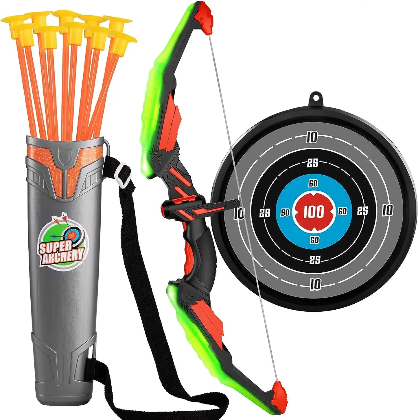 Kids Bow and Arrow Set, LED Light Up Archery Toys Set for Kids Ages 4-8 8-12, with 10 Suction Cup Arrows, Target & Quiver, Boys