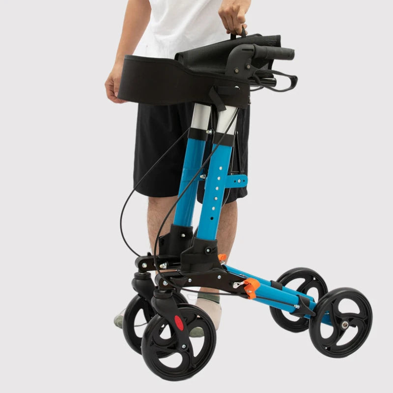 Elderly Walking Cart Disabled Bone Folding Walker Outdoor Aluminum Alloy Push Cart Multi-functional Four-wheeled Shopping Cart