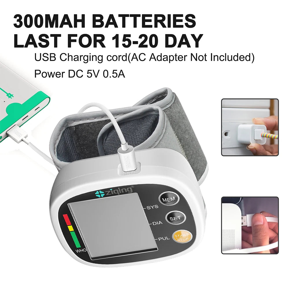 Rechargeable Portable Sphygmomanometer Medical Digital Wrist Blood Pressure Monitor Pulse Heart Rate Monitor Tonometer тонометр