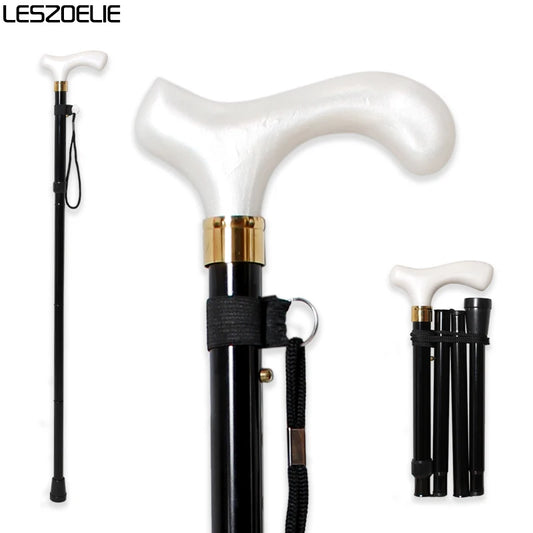 85cm to 95cm Two styles Adjustable Folding Walking Stick Men And Women White Resin Handle Black Aluminum Alloy Elegant Canes