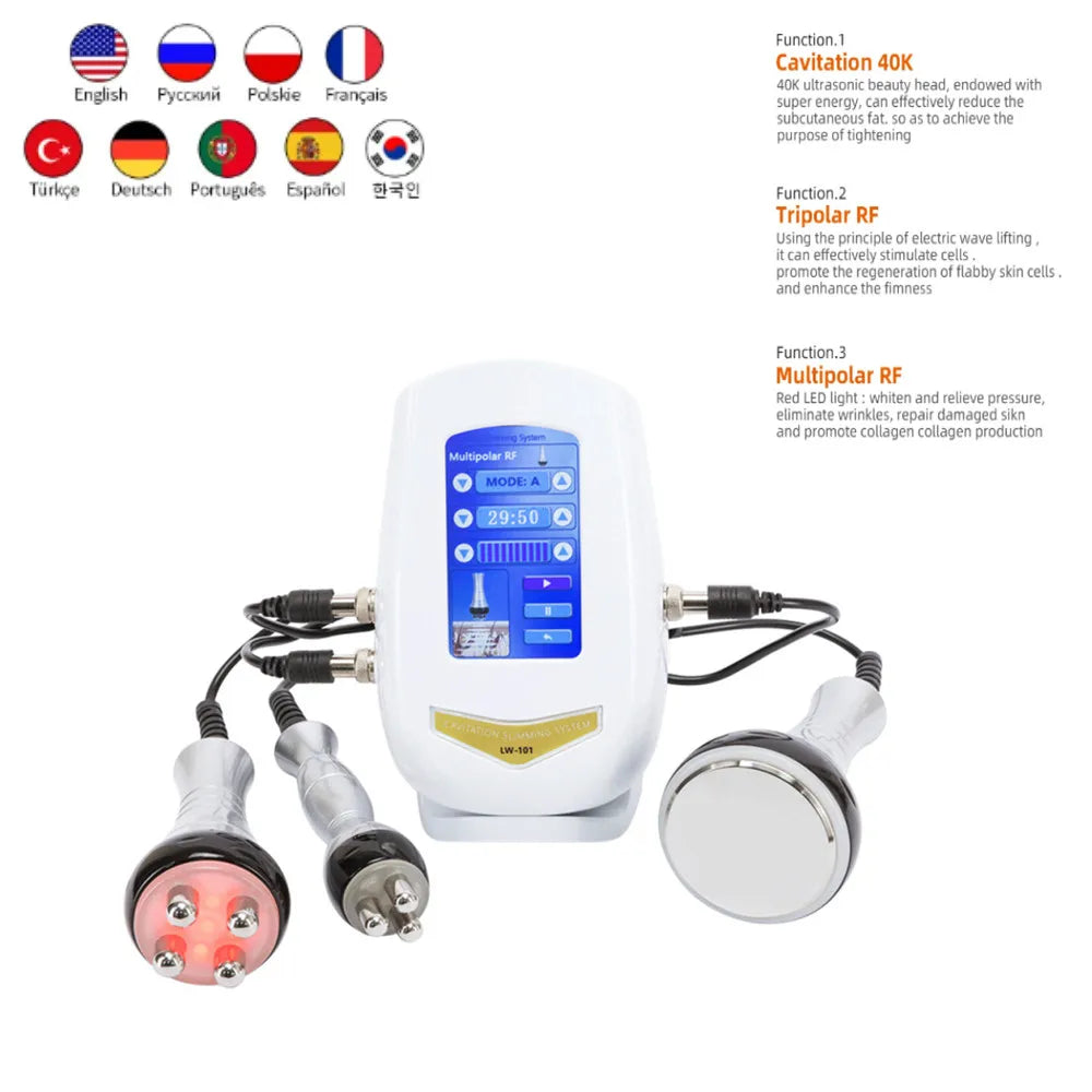 3 in1 40K Ultrasonic Cavitation Machine Body Slimming Massager RF Weight Loss Beauty Skin Tighten Lift Skin Rejuvenation (shippe