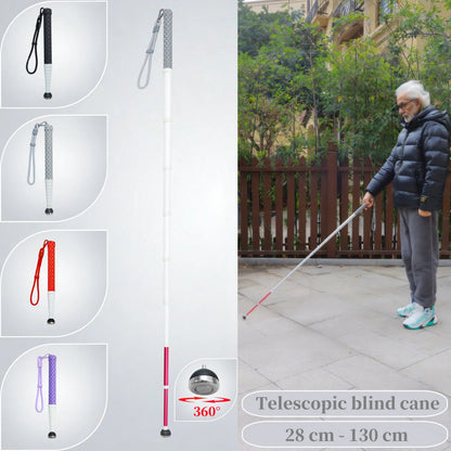 130cm Titanium Alloy Telescopic Blind Cane – White Cane for Visually Impaired, Rotating Tip with Extra Replacement & Hard Case