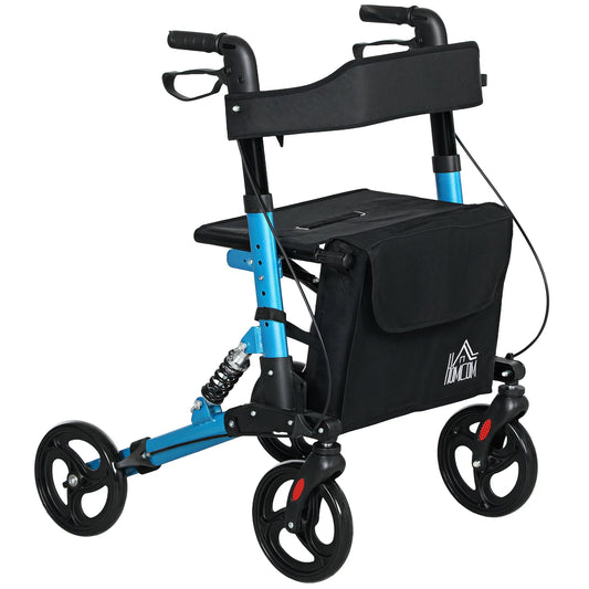 HOMCOM aluminum folding elderly walker with blue and black seat