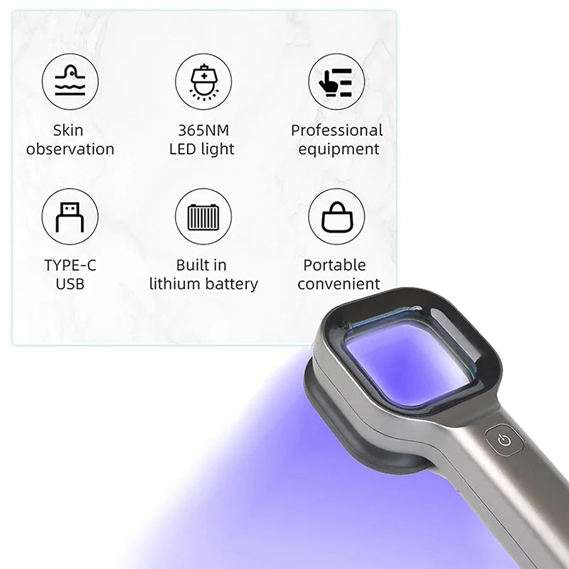 Woods Lamp Skin Analyzer Portable Facial Salon Beauty Analyzer UV Handheld Lamp for Pet Cat and Dog Skin Detection Skin care