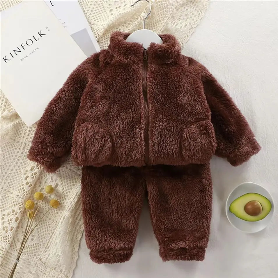 Children's Clothing Sets Autumn Winter Thick Warm Coats Tops + Pants 2Pcs Kids Winter Girl Clothing Sets 1-4 Years Baby Outfits
