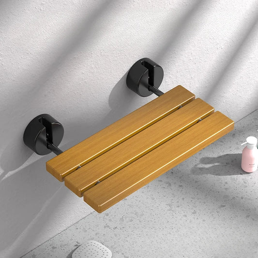 Teak Wood Foldable Shower Seat Bench Stainless Steel Frame Clear Coated Protection Medical Wall Mounted Chairs 400 Lb Capacity